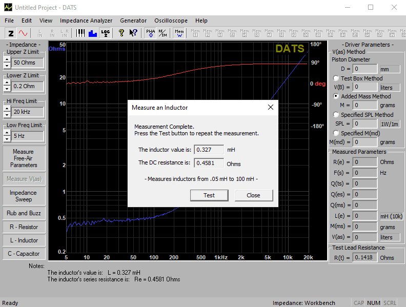 Dayton DATS V3 Audio Tester Impedanzmessung TSP Parameterbestimmung Messung